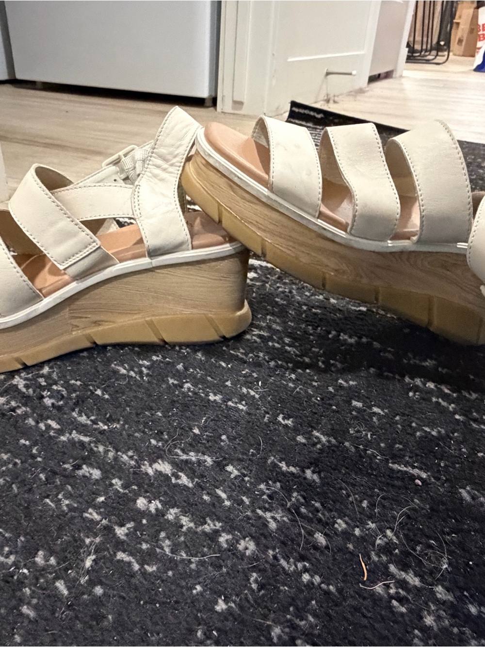 Sorel Cream Strappy Platform Wedges with Wood-Tone Sole